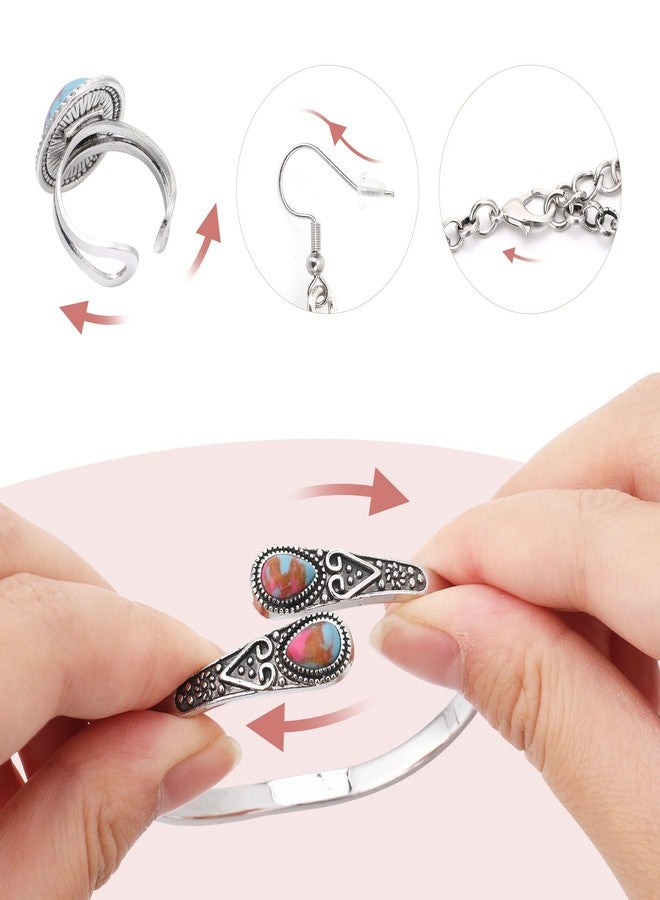 JMScape 4 PCS Western Turquoise Jewelry for Women Boho Vintage Navajo Pearl Necklace Earring Bracelet Ring Set Country Cowgirl Accessories for Gift, Large, Metal, Turquoise - Image 4