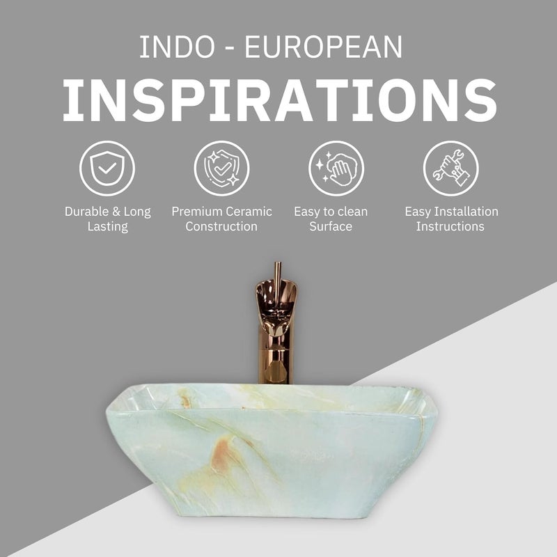 Reyal Imported Wash basin for Bathroom Size 13 x 15x 55 Table Top Basin Wash Basin over counter Wash Basin only Vessel Sink Cloudy Green - Image 5