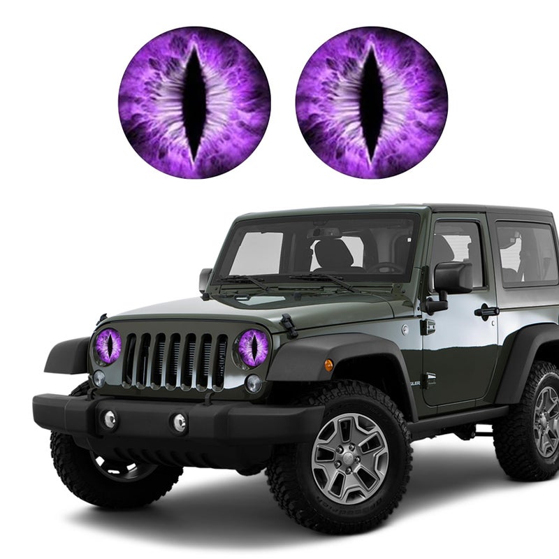 PACLVIO 2PCS Beast Eyes Headlight Decals, 3D Stereo Eyes Headlight Decal Stickers, Car Body Window Bumper Decoration Stickers, Car Accessories Round Headlight Decal for Jeep Wrangler (Purple) - Image 1