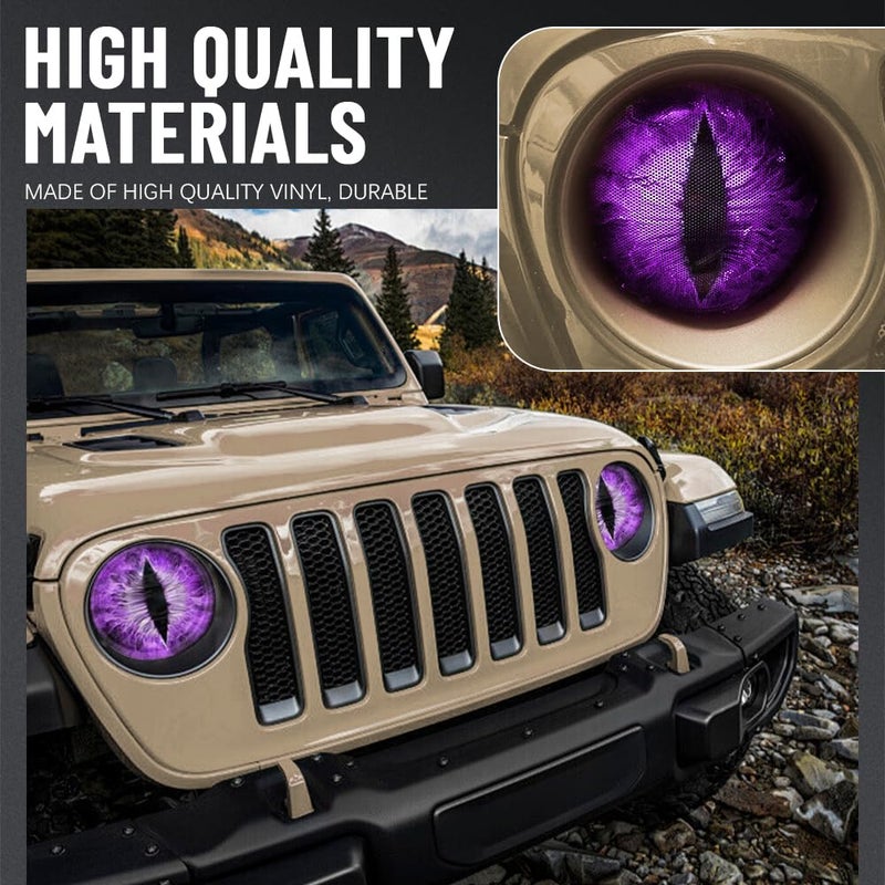 PACLVIO 2PCS Beast Eyes Headlight Decals, 3D Stereo Eyes Headlight Decal Stickers, Car Body Window Bumper Decoration Stickers, Car Accessories Round Headlight Decal for Jeep Wrangler (Purple) - Image 3
