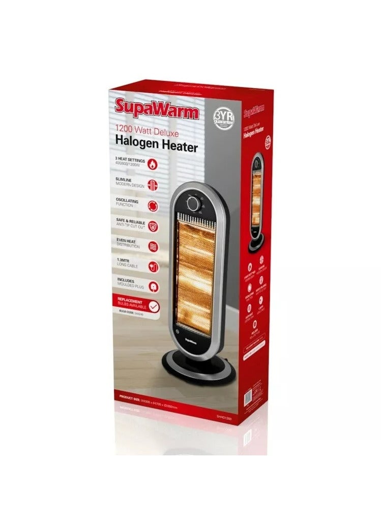Deluxe Slim Oscillating Portable Halogen Heater 1200W - 3 Heat Settings  - Image 4