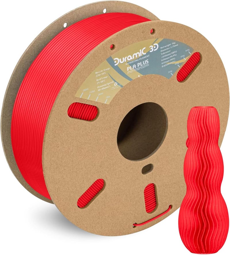 DURAMIC 3D PLA+ Filament 1.75mm 1Kg Rouge Red, PLA Plus Filament 1Kg Spool(2.2lbs) Tougher and Stronger, Dimensional Accuracy Probability +/- 0.02mm - Image 1
