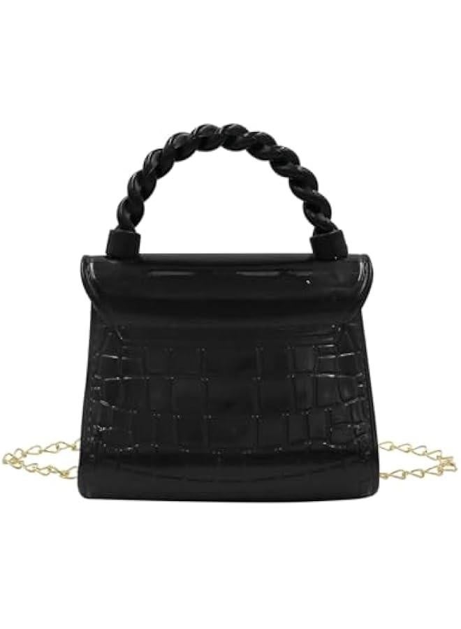 Little Girls Mini Jelly Purse Candy Color Shoulder Bag Jelly Bag Ladies Princess Handbags with Top Handle,Black - Image 2