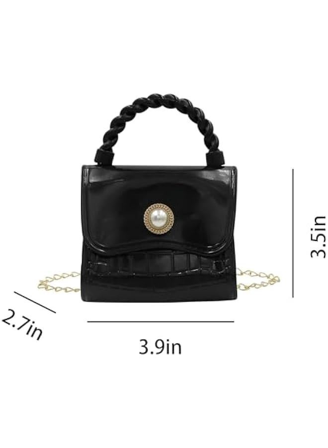 Little Girls Mini Jelly Purse Candy Color Shoulder Bag Jelly Bag Ladies Princess Handbags with Top Handle,Black - Image 4
