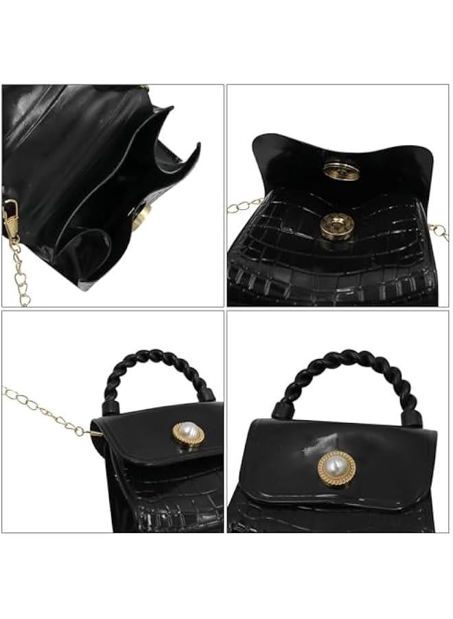 Little Girls Mini Jelly Purse Candy Color Shoulder Bag Jelly Bag Ladies Princess Handbags with Top Handle,Black - Image 3