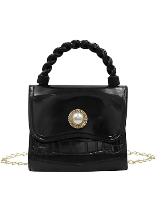 Little Girls Mini Jelly Purse Candy Color Shoulder Bag Jelly Bag Ladies Princess Handbags with Top Handle,Black - Image 1