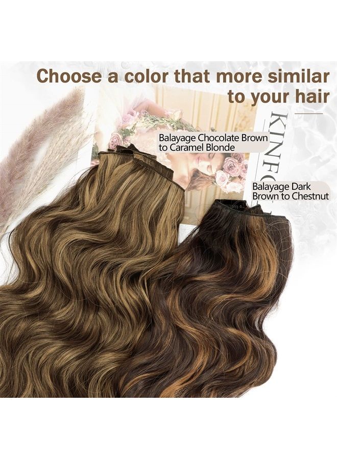 KooKaStyle Clip in Synthetic Hair Extensions Long Wavy 4PCS Thick Hairpieces Balayage Dark Brown to Chestnut Fiber Double Weft Natural Hair Extensions 16 Inch for Women - Image 4