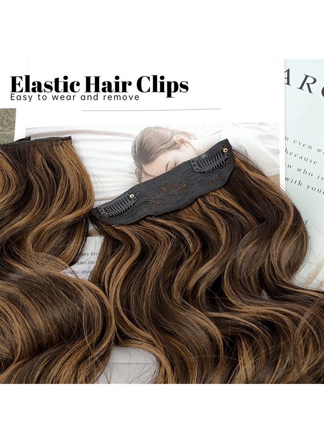 KooKaStyle Clip in Synthetic Hair Extensions Long Wavy 4PCS Thick Hairpieces Balayage Dark Brown to Chestnut Fiber Double Weft Natural Hair Extensions 16 Inch for Women - Image 2