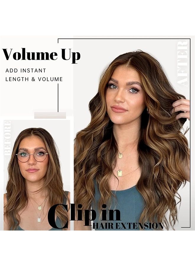 KooKaStyle Clip in Synthetic Hair Extensions Long Wavy 4PCS Thick Hairpieces Balayage Dark Brown to Chestnut Fiber Double Weft Natural Hair Extensions 16 Inch for Women - Image 5