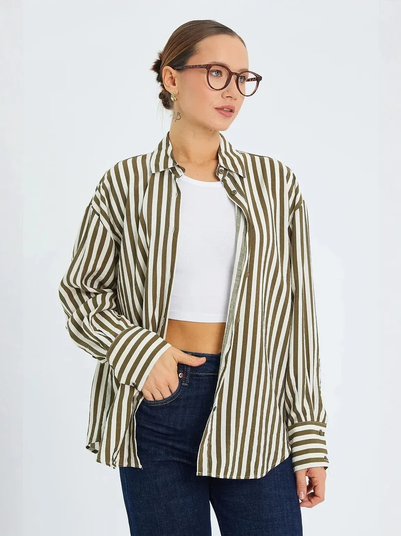 MixRay Mixray Striped Long Sleeve Button-Up Shirt