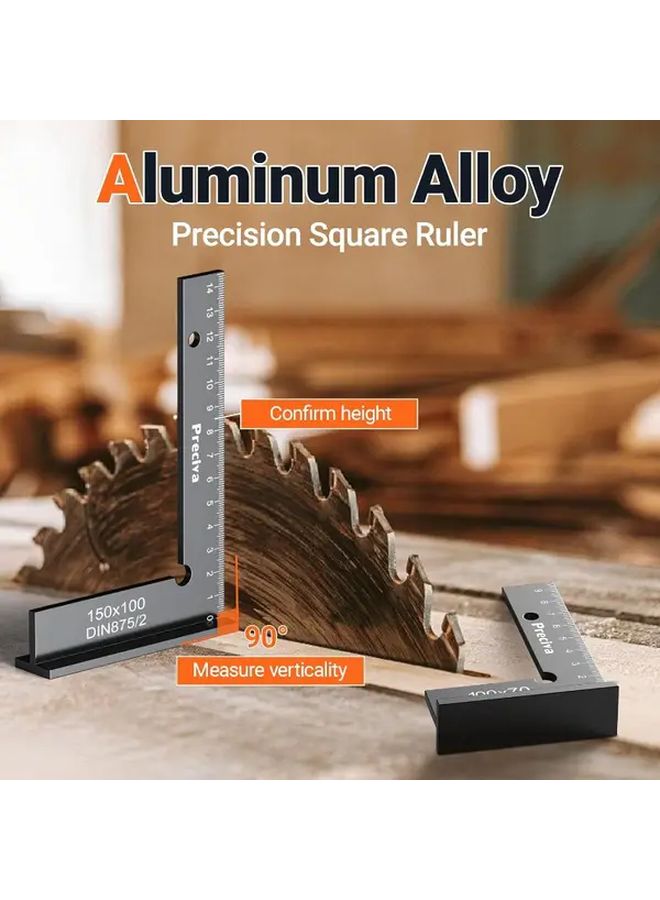 2pcs Black Aluminum Alloy Flat Edge Protractor with Base Right Angle Ruler and Bevel Gauge - Image 5