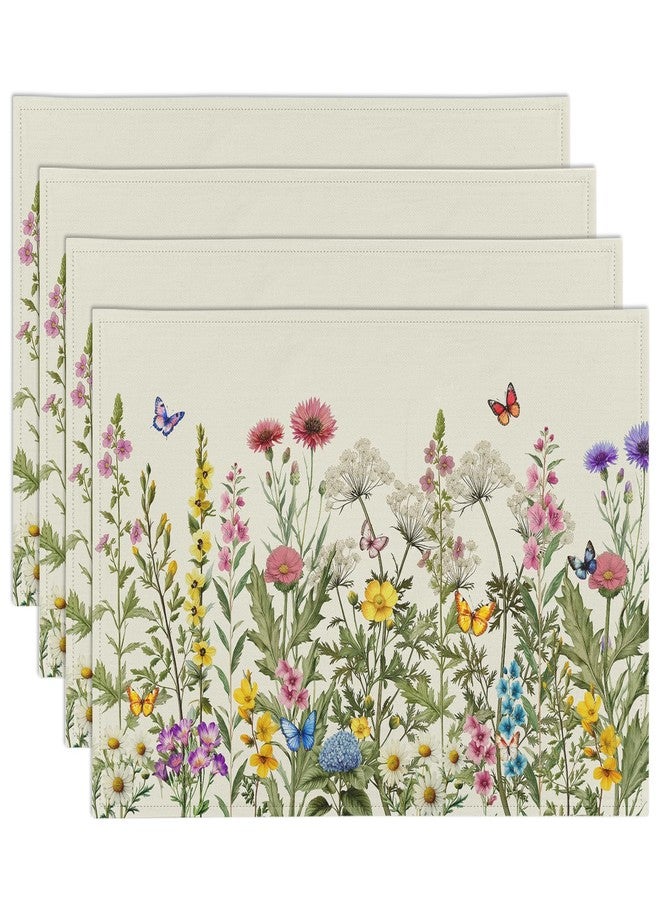 Farg Spring Placemats Set of 4 Floral Kitchen Table Placemats 12 x 18 Inches Seasonal Wildflower Spring Holiday Dining Table Mats Indoor for Kitchen Table Washable - Image 1