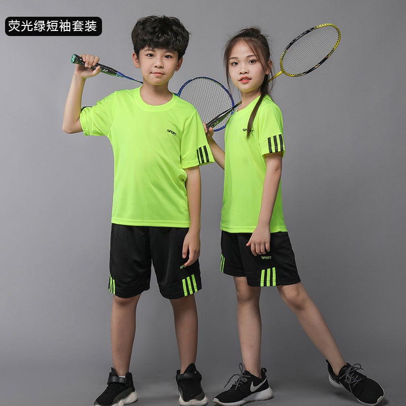Generic Kids Badminton Set Boys Girls Sports Outfit Fluorescent green short-sleeved suit 