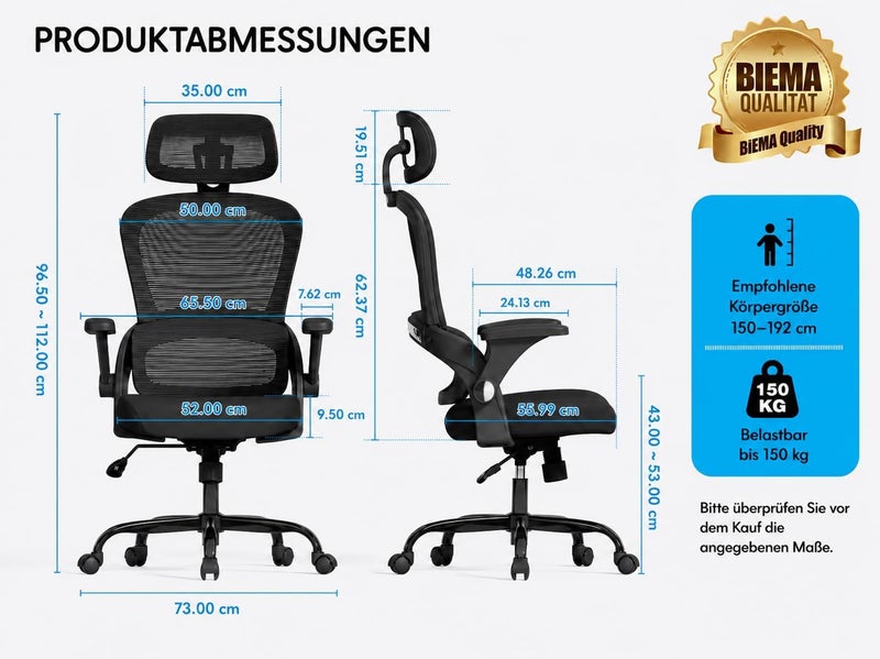 TRALT Ergonomic Office Chair, Desk Chair with Adjustable Headrest, Height-Adjustable Office Chair, Gaming Chair, Office Chair, Ergonomic Desk Chair, 150 kg for Long Time, Black - Image 2
