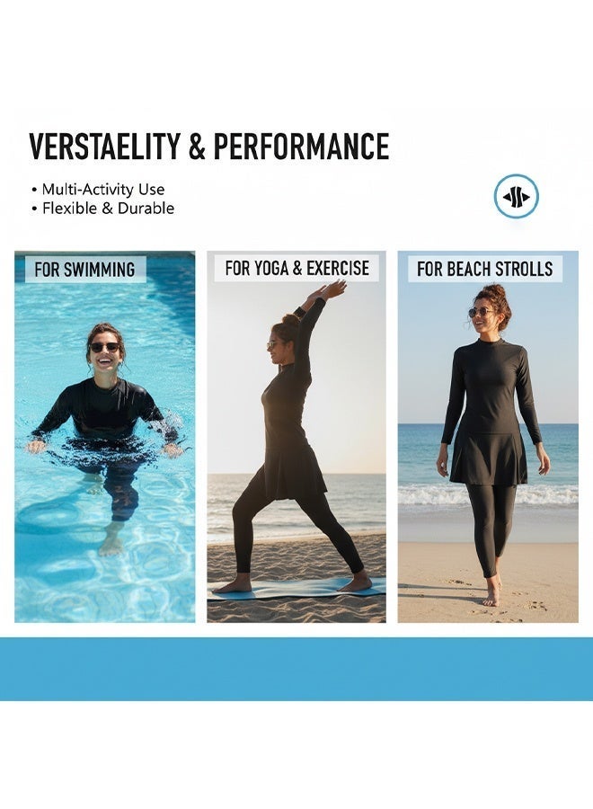 GONEO Muslim women swimsuit set 2 piece long sleeved sun protective swimsuit, suitable surfing and other sports. - Image 5