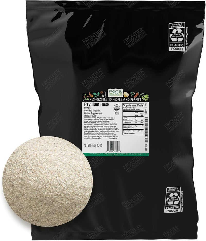 Frontier Co-op Organic Psyllium Husk Powder - Gluten-Free Herbal Supplement, 1lb - Image 1