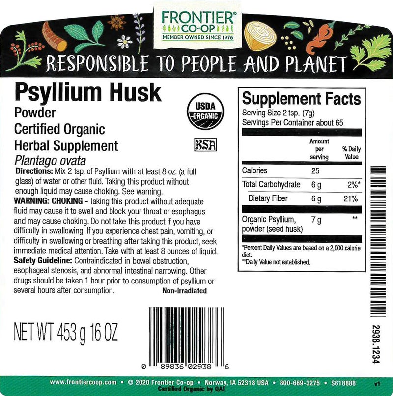 Frontier Co-op Organic Psyllium Husk Powder - Gluten-Free Herbal Supplement, 1lb - Image 2