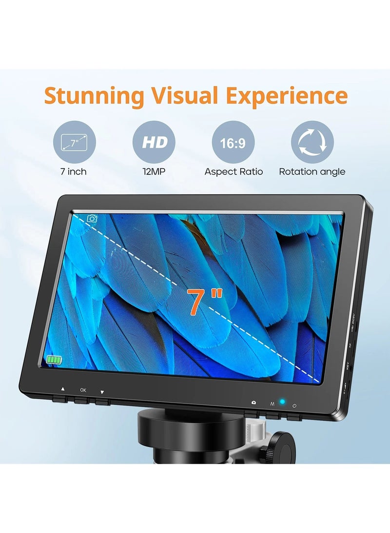 جوبيلين ميكروسكوب رقمي 7 بوصات، ميكروسكوب مغناطيسي للعملات بدقة 1080P و1200X، ميكروسكوب لحام بدقة 12MP مع تركيز فائق الدقة، عرض على الكمبيوتر، سعة 32GB - Image 2