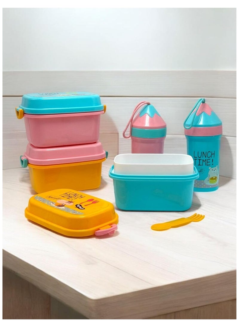 QSHOP QSHOP® Lunch Box with Drinking Bottle Bento Lunch Box Set for Kids Girls Boys Leakproof Portable Containers Multiple Compartments for School Safe BPA Free  - Image 2