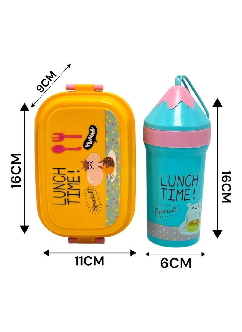 QSHOP QSHOP® Lunch Box with Drinking Bottle Bento Lunch Box Set for Kids Girls Boys Leakproof Portable Containers Multiple Compartments for School Safe BPA Free  - Image 4