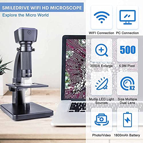 SMILEDRIVE® WiFi Digital Microscope for Students Kids Lab 2000x Magnification Dual Lenses with Dual Lens Wirelessly Connects with Android iOS Devices & with USB Wire with PC - Image 2