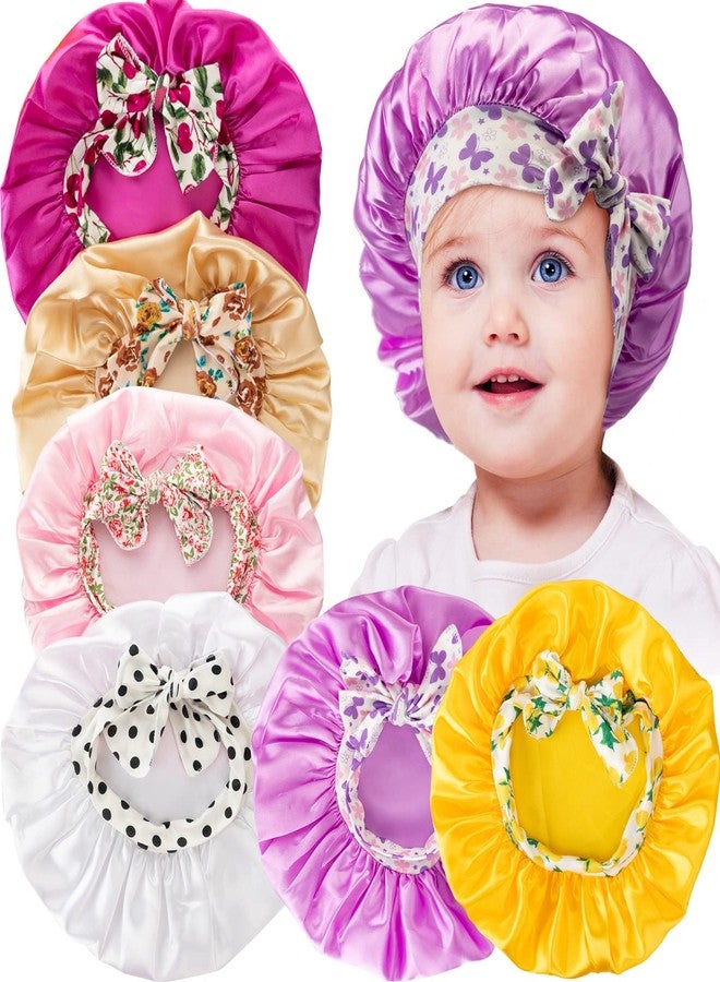 JaGely 6 Pcs Kids Bonnets for Girls Toddler Kids Sleeping Cap Elastic Bow Tie Satin Hair Bonnet for Toddler(Cute) Multicolor - Image 1