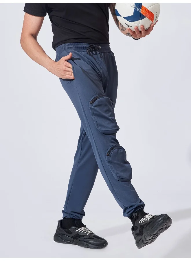 Maniac  Maniac Mens Dark Grey Side Pocket Solid 90% Polyester 10% Spandex French Terry Slim Fit Cargo Pant for Men | Best Price UAE