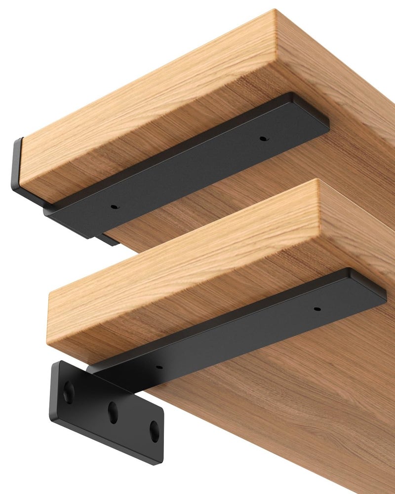 Wengus Floating Shelf Bracket 12 inch Black Metal Wall Brackets for Shelves 4 Pack Hidden Floating Shelves Brackets for Kitchen Bathroom Floating Shelves Support - Image 1