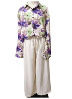 Generic 2 Piece Set New Trend Fashion Cotton Linen Long Sleeve Suit and  Loose Pants Summer Spring Clothes for Women Free Size T-0232  - Image 1