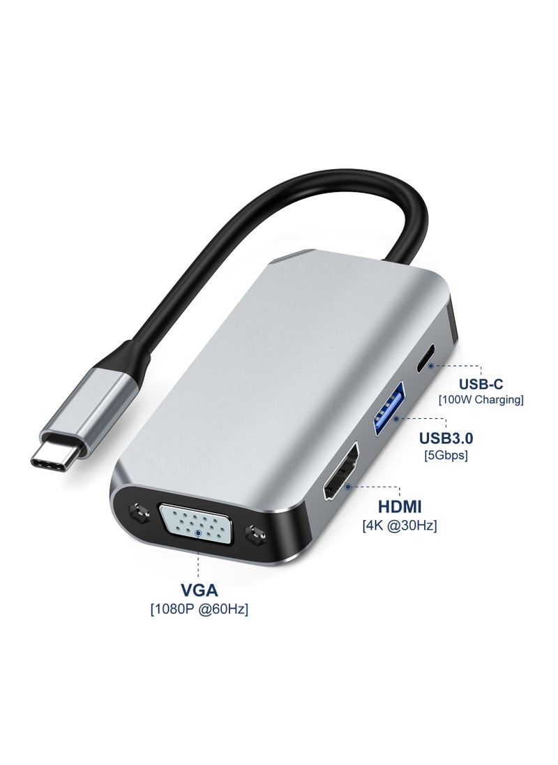 SYOSI محول USB C إلى HDMI VGA 4 في 1 محول USB C إلى HDMI 4K متعدد المنافذ مع منفذ USB 3.0  - Image 3