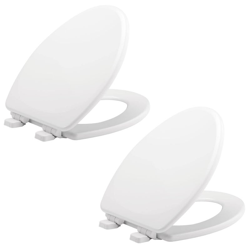 Mayfair Linden Slow Close Toilet Seat Non Slip Heavy Duty Wood Easy Install Made in USA Elongated White 2 Pack