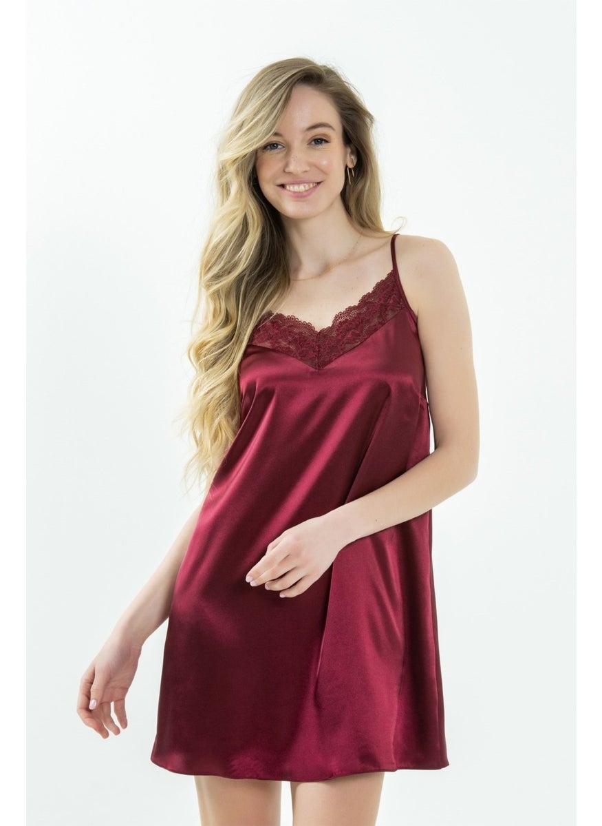 Magic Form - 87430 Women's Claret Red Crepe Satin Lace Nightgown - Image 1