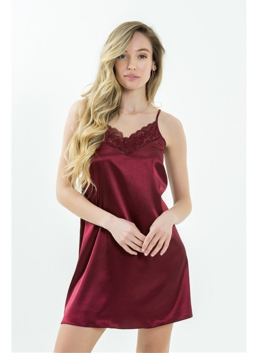 Magic Form - 87430 Women's Claret Red Crepe Satin Lace Nightgown - Image 1