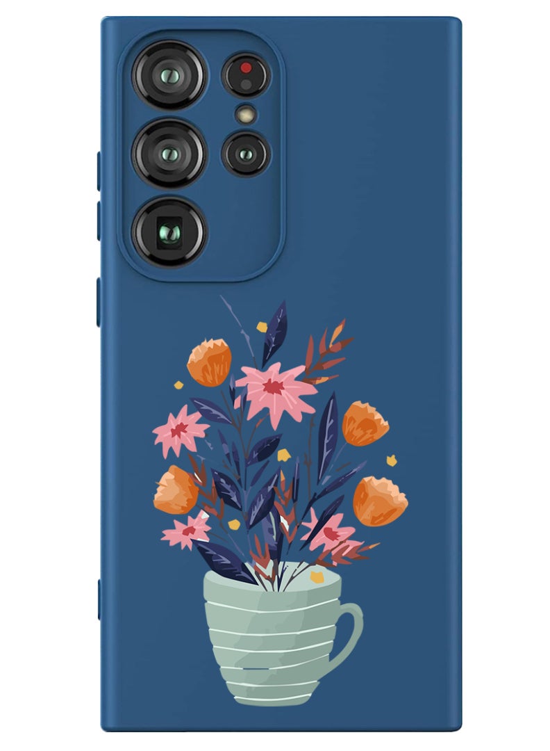 Theodor Protective Slim Fit Case Liquid Silicone Cover with Full Body Protection Anti-Scratch Shockproof Case For Samsung Galaxy S24 Ultra (Blue) - Cup of Flower - Image 1