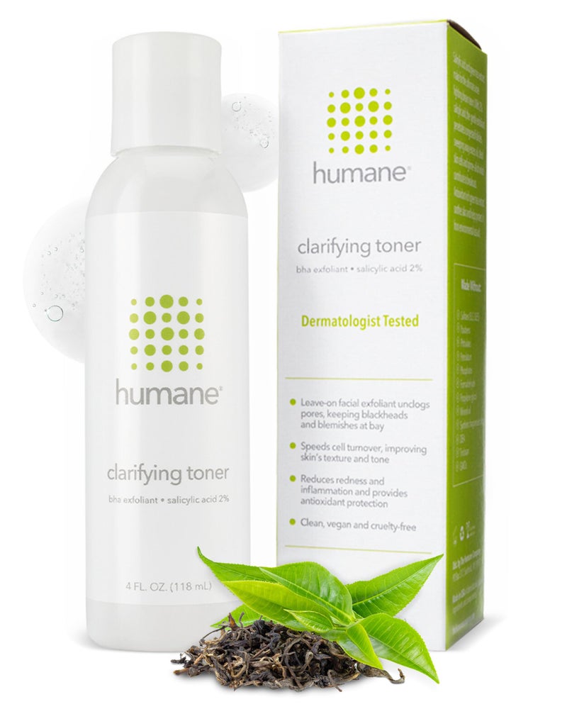 Humane Clarifying Toner for Face  2 BHA Liquid Salicylic Acid  Pore Minimizer and Face Exfoliator  Gentle for All Skin Types  Removes Excess Oil Dead Skin Cells and Grime  4 Ounce