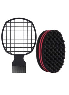 Afro Twist Hair Comb with Wave Barber Tool Brush Curl Sponge Coils for Natural 2 Pieces