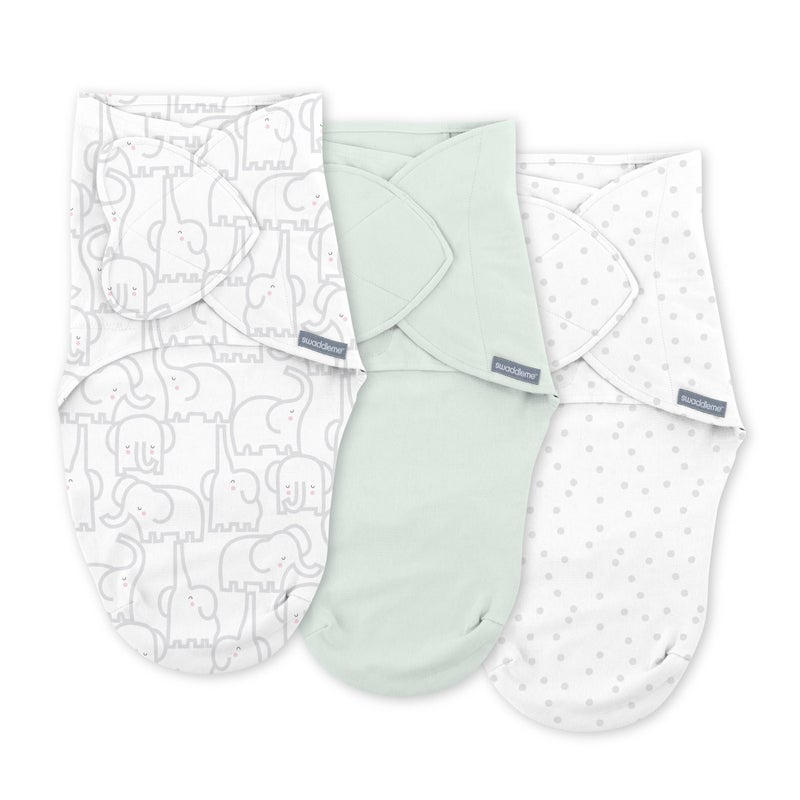 SwaddleMe by Ingenuity Monogram Collection Baby Swaddle 100 Cotton Improves Sleep Calms Startle Reflex 03 Months Pocket Fold Design for Easy Changes 10 TOG 3Pack Elephant Dance - Image 2