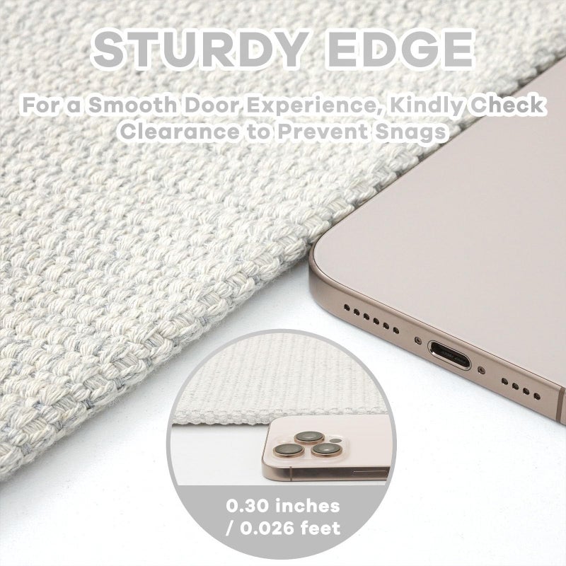 EARTHALL Woven Area Rug 2x3 Ft Washable Rugs for Entryway Braided Throw Rugs with Rubber Backing Door Mat Indoor Outdoor Entrance Small Cotton Woven Rug for Kitchen Foyer Front Door, Cream/Grayish - Image 2