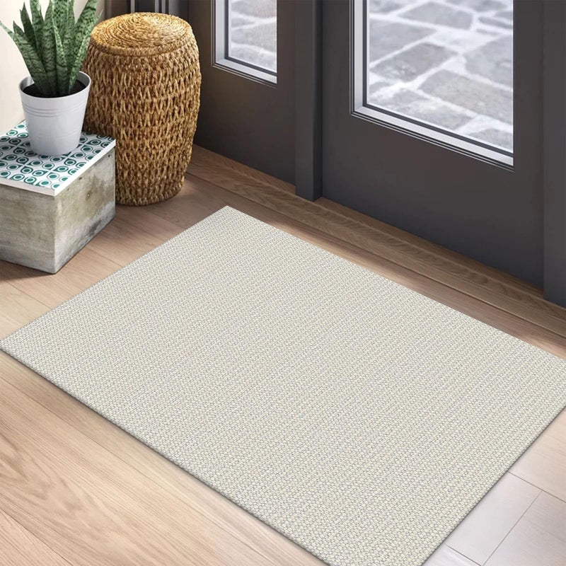 EARTHALL Woven Area Rug 2x3 Ft Washable Rugs for Entryway Braided Throw Rugs with Rubber Backing Door Mat Indoor Outdoor Entrance Small Cotton Woven Rug for Kitchen Foyer Front Door, Cream/Grayish - Image 1