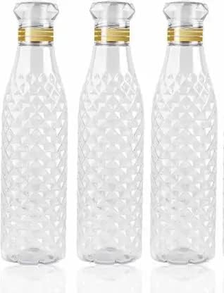 JANNYRO Plastic Diamond Water Bottles set of 1 Litre Round Water bottles with Crystal Design Plastic Fridge bottle 1000 ML Transparent Water Bottle Clear Water Bottle set of - Image 1