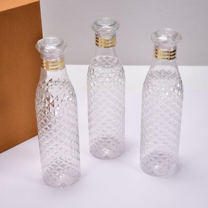 JANNYRO Plastic Diamond Water Bottles set of 1 Litre Round Water bottles with Crystal Design Plastic Fridge bottle 1000 ML Transparent Water Bottle Clear Water Bottle set of - Image 4