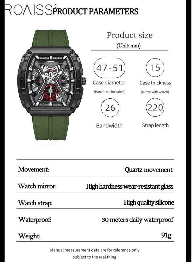 رويس ساعة كوارتز رجالية بسوار من السيليكون، شاشة عرض تناظرية، ميناء تونيو مع عرض التاريخ، ساعة يد رياضية عصرية مقاومة للماء، هدية للرجال - Image 3