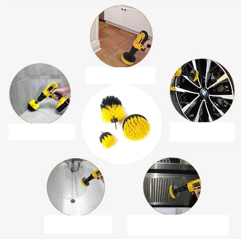 Rennway Drill Bit Mounted Multi-Purpose Cleaning Brush Set of 3