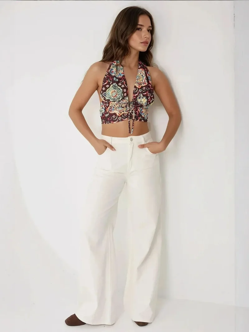HICCUP Ethnic Print Cropped Tank Top