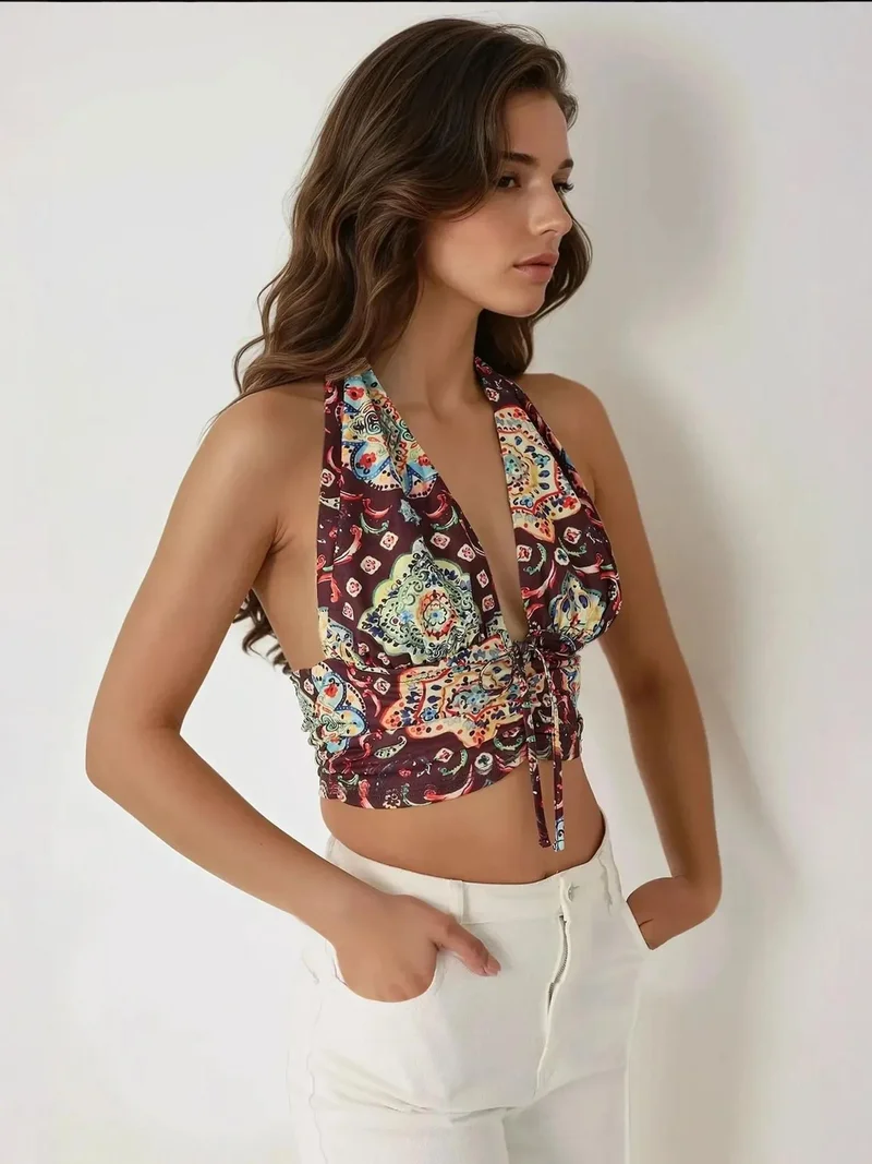 HICCUP Ethnic Print Cropped Tank Top