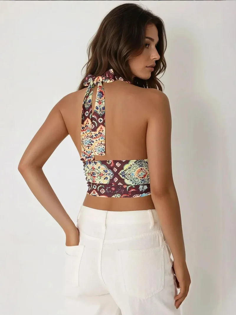 HICCUP Multicolor Ethnic Print Cropped Tank Top for Women | Best Price UAE