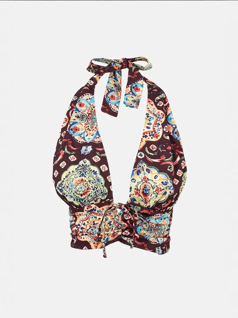 HICCUP Multicolor Ethnic Print Cropped Tank Top for Women | Best Price UAE