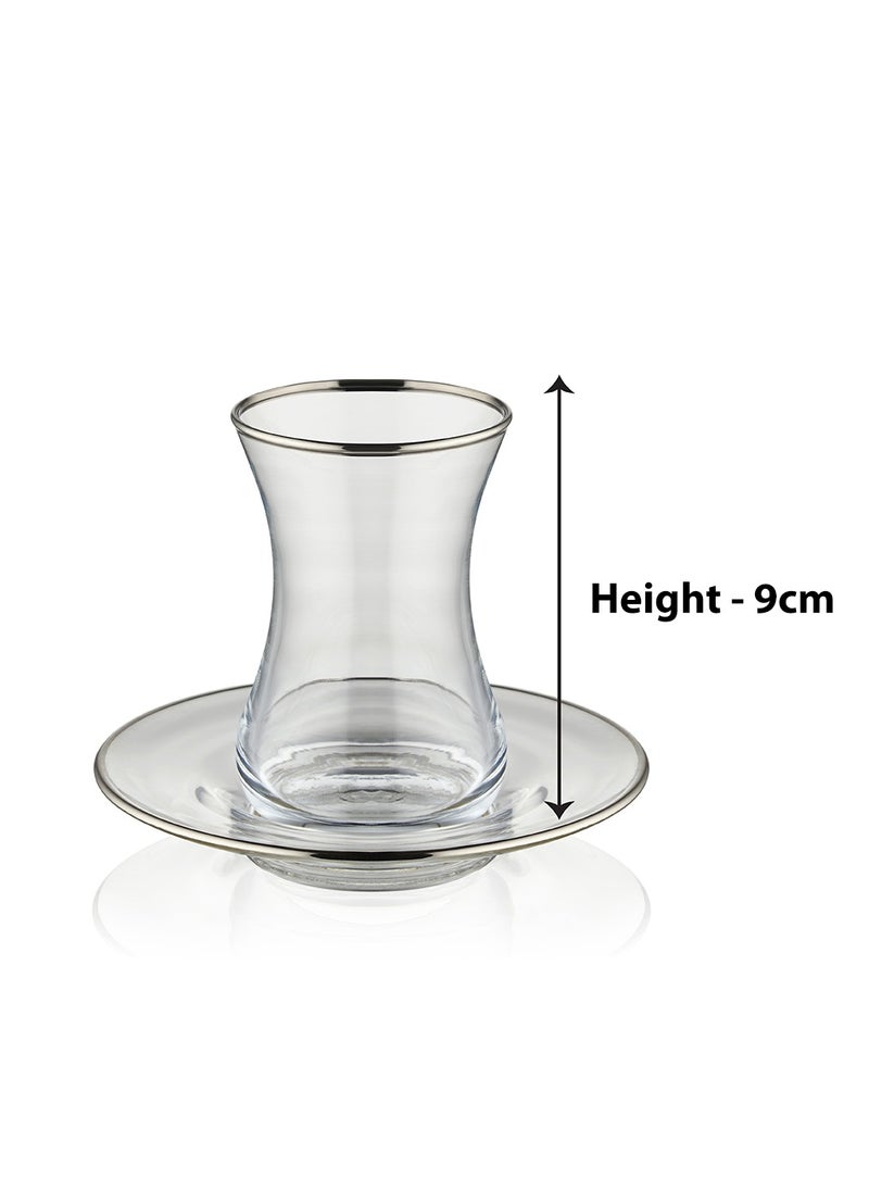 BLACKSTONE - Istikana Silver Rim Tea Cup and Saucer 12pc Set Tea Service 6x Cups (100ml) with 6x Saucers - Image 1