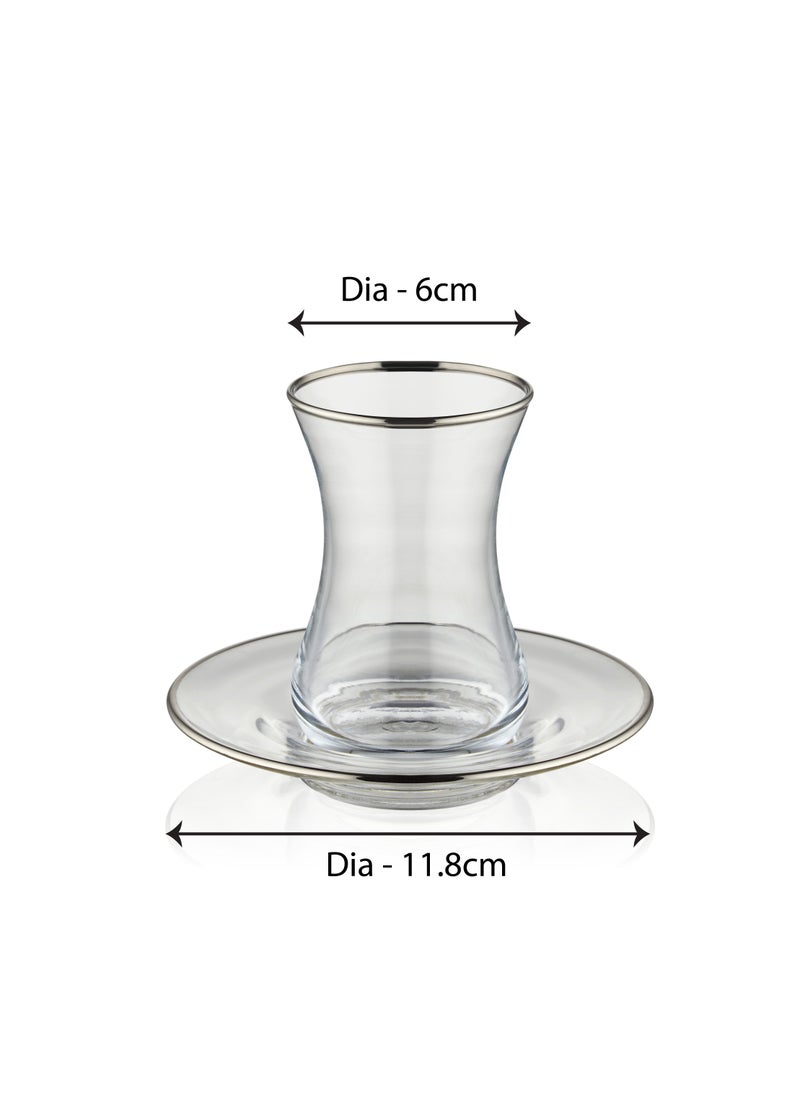 BLACKSTONE - Istikana Silver Rim Tea Cup and Saucer 12pc Set Tea Service 6x Cups (100ml) with 6x Saucers - Image 1