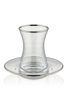 BLACKSTONE Istikana Silver Rim Tea Cup and Saucer 12pc Set Tea Service 6x Cups (100ml) with 6x Saucers  - Image 2